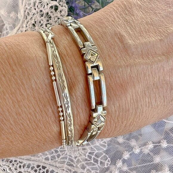 Vintage 80’s/90’s Silver & Rhinestone Link Bracelet - Picture 5 of 5